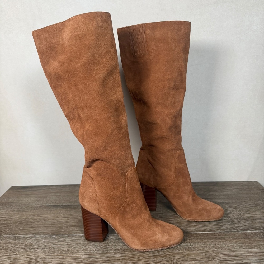 Michael Kors Boots Women 10M Suede Knee High Block Heel Tan Slouchy Pull On